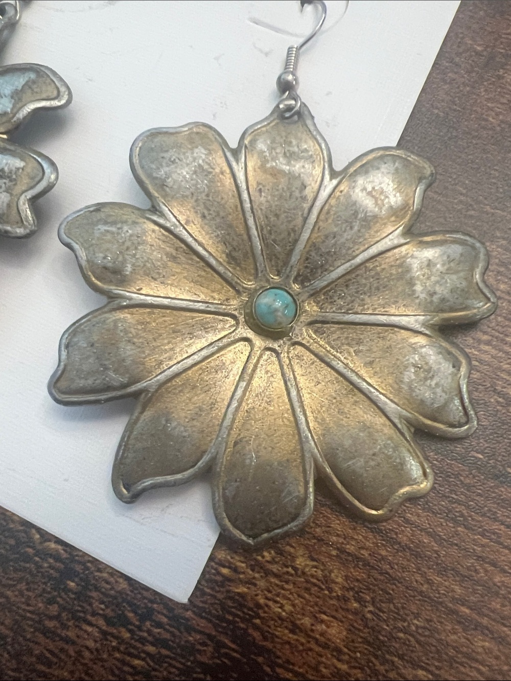 Fashion Jewelry Gold-Tone Flower Earrings with Turquoise Center - Picture 6 of 6